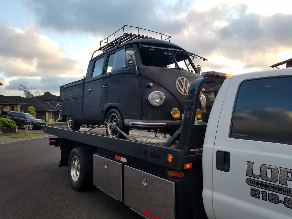 VW bus on the flatbed